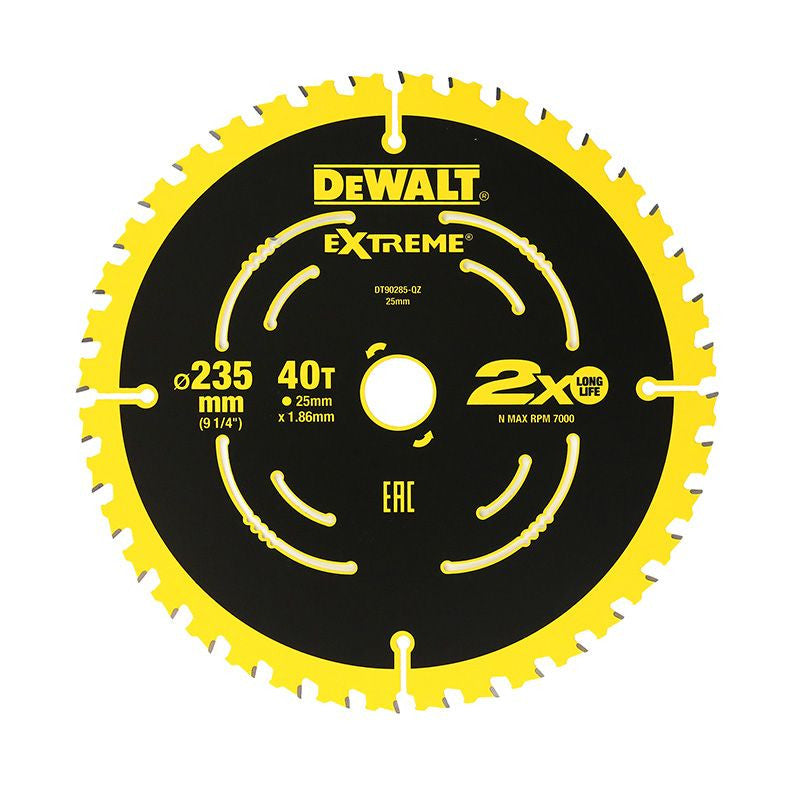 DEWALT EXTREME 2X Life Circular Saw Blade 235mm x 40T (16/25/30mm)