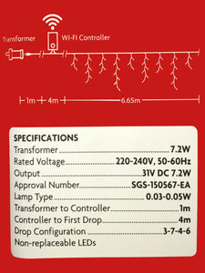 WiFi Icicle Lights Blue 8-Function Pk480 6.65m *Low Voltage*