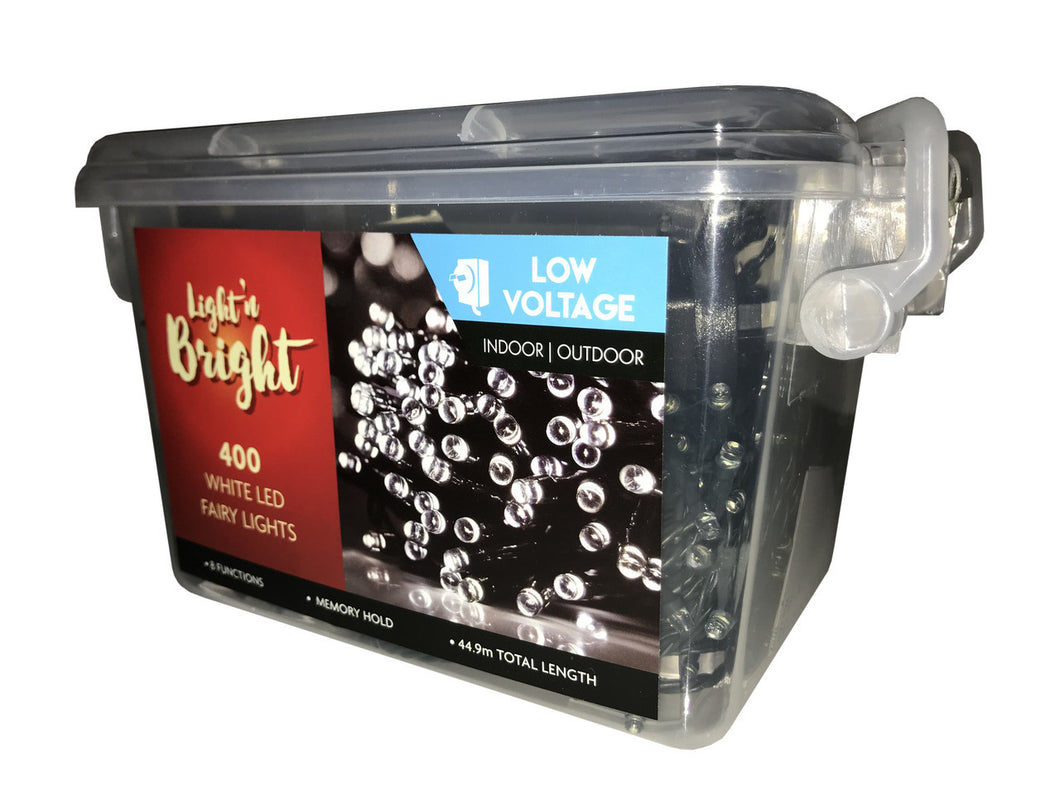 39.9mtrs Fairy Lights White 8-Function Pk400 *Low Voltage*