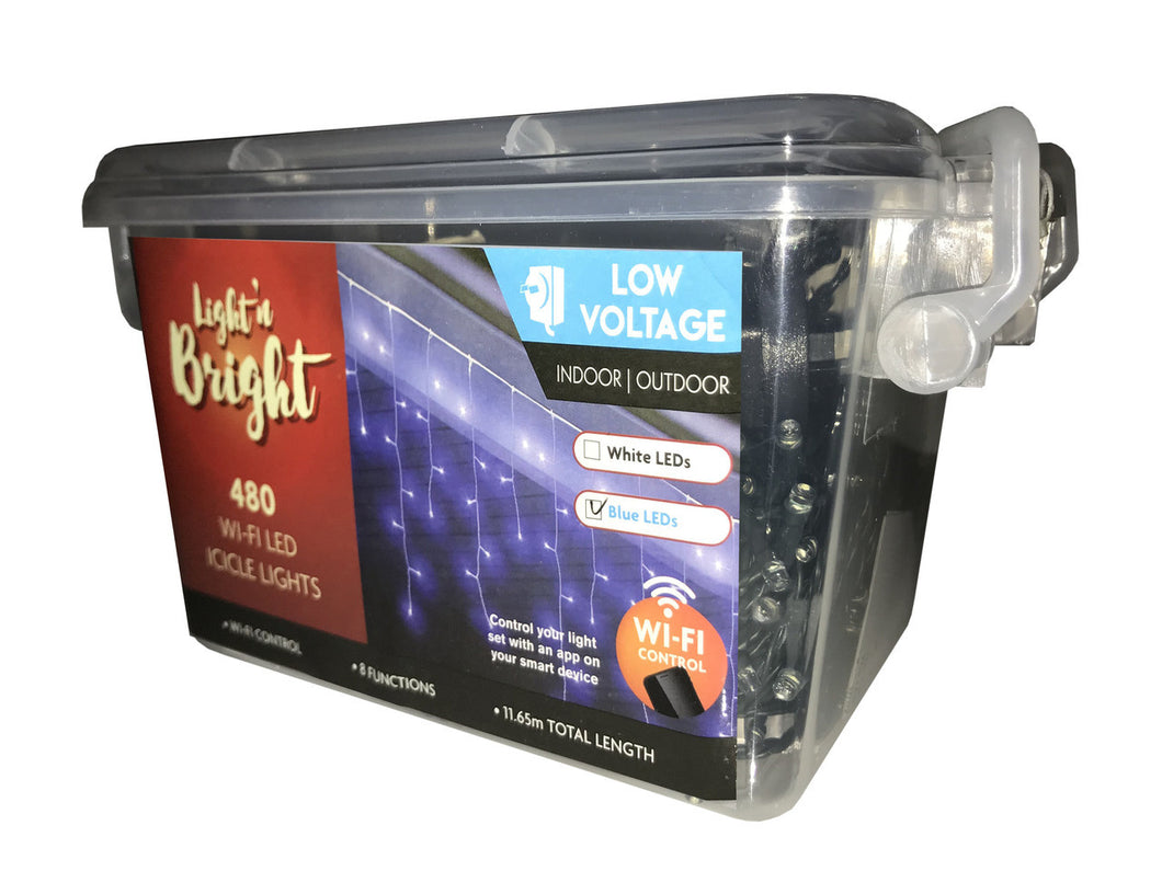 WiFi Icicle Lights Blue 8-Function Pk480 6.65m *Low Voltage*