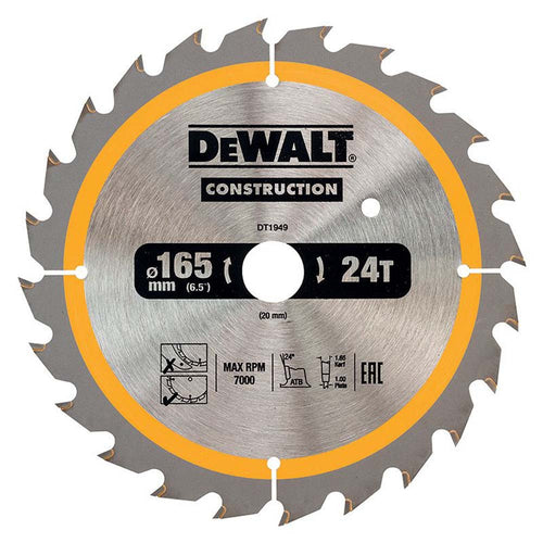 DEWALT Construction Circular Saw Blade 165mm x 24T (16/20mm) (DEWDT1949-QZ)