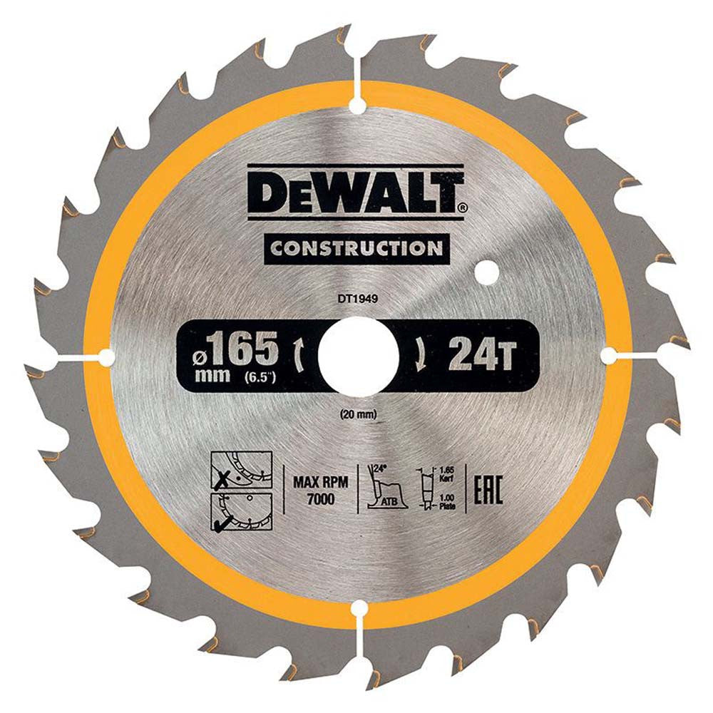 DEWALT Construction Circular Saw Blade 165mm x 24T (16/20mm) (DEWDT1949-QZ)