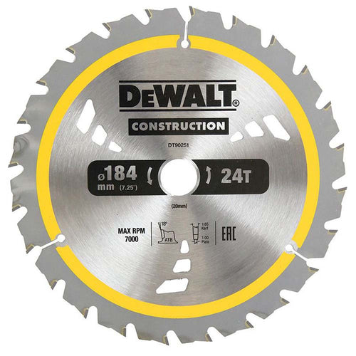 DEWALT Construction Circular Saw Blade 184mm x 24T (16/20mm) (DEWDT90251-QZ)