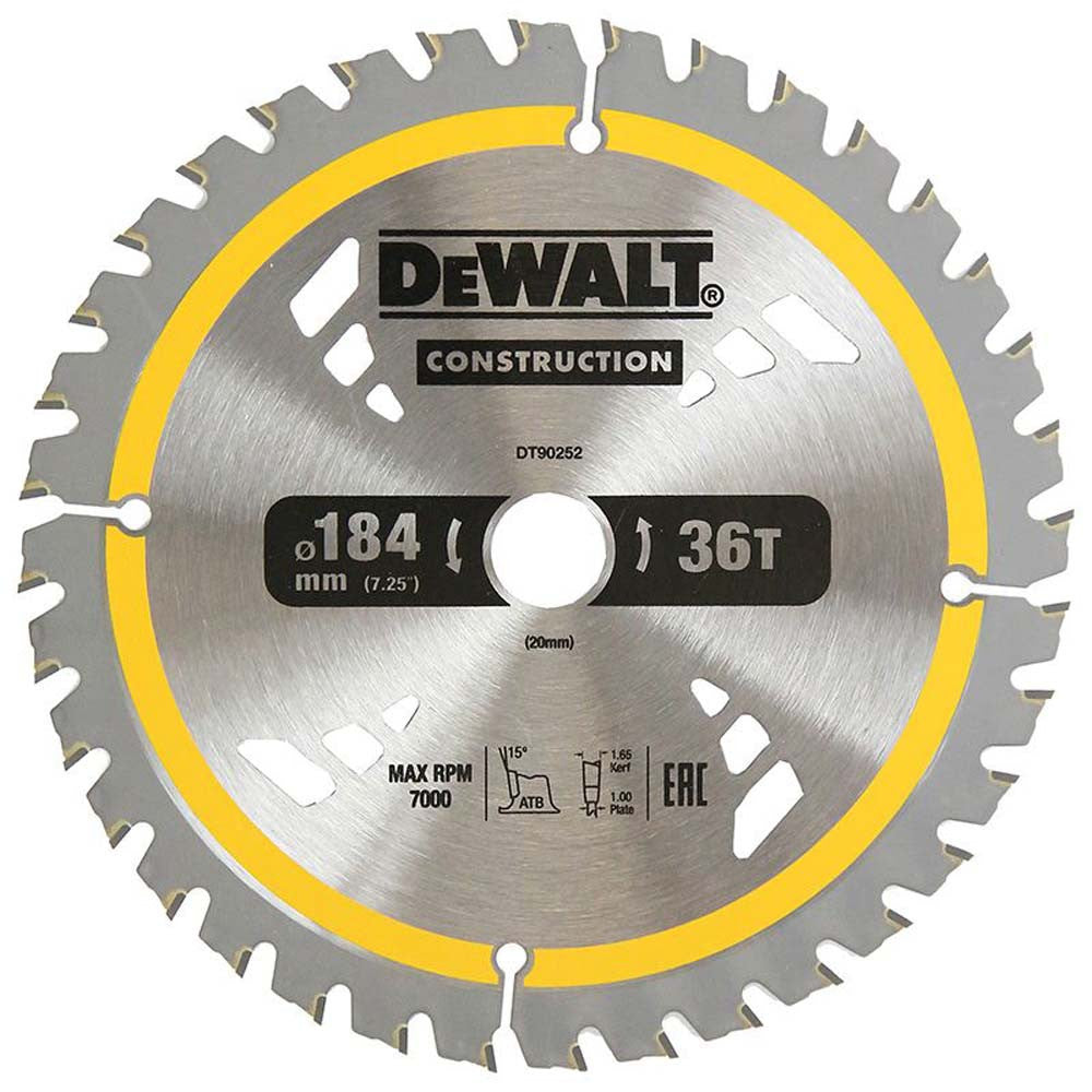 DEWALT Construction Circular Saw Blade 184mm x 36T (16/20mm) (DEWDT90252-QZ)