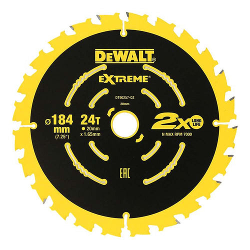 DEWALT EXTREME 2X Life Circular Saw Blade 184mm x 24T (16/20mm) (DEWDT90257-QZ)