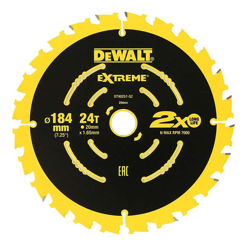 DEWALT EXTREME 2X Life Circular Saw Blade 184mm x 24T (16/20mm) (DEWDT90257-QZ)