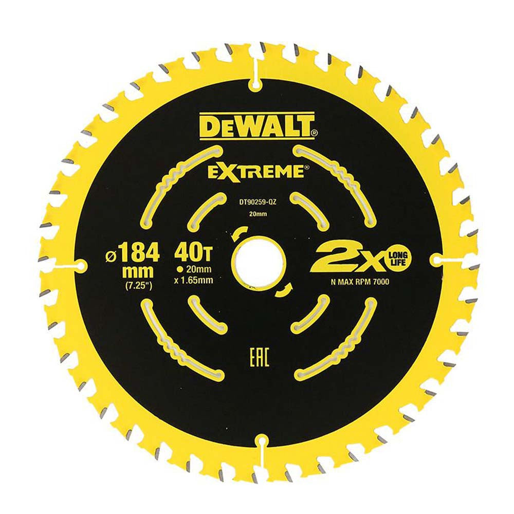 DEWALT EXTREME 2X Life Circular Saw Blade 184mm x 40T (16/20mm) (DEWDT90259-QZ)