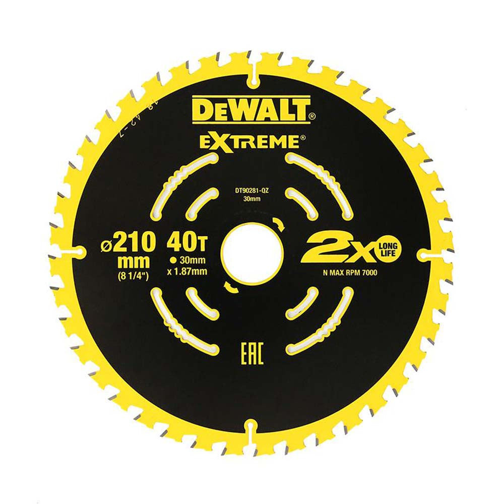 DEWALT EXTREME 2X Life Circular Saw Blade 210mm x 40T (16/25/30mm)