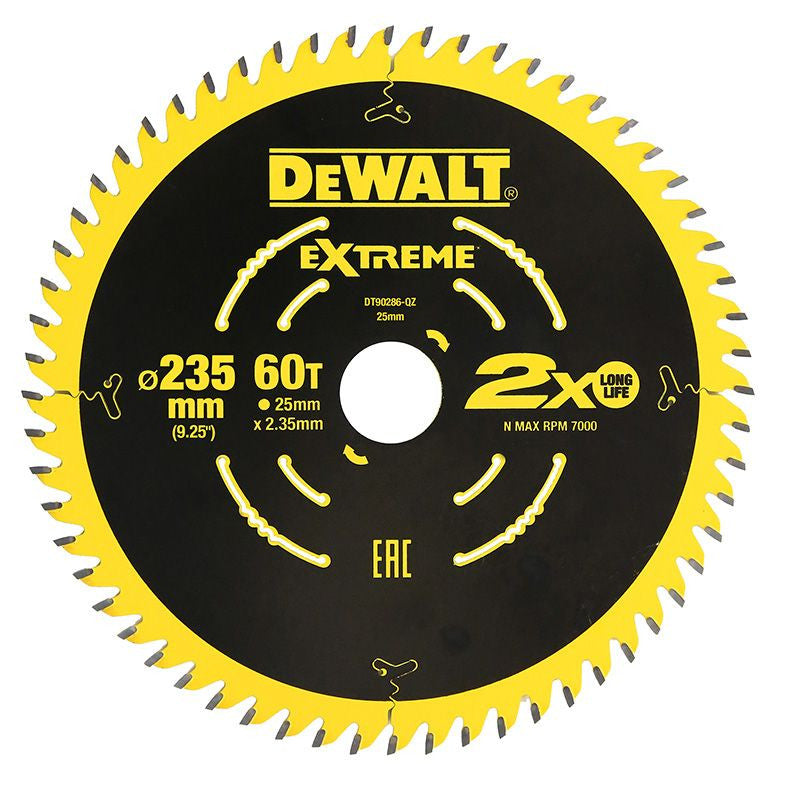 DEWALT EXTREME 2X Life Circular Saw Blade 235mm x 60T (16/25/30mm)